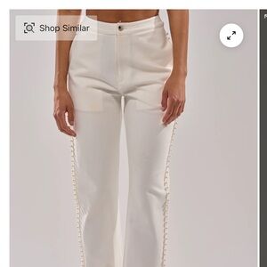 AKIRA White Flare Pants with Button Detail with pearls